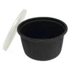 Kapaklı Tırtıklı Siyah Plastik Çorba Kasesi - 14 Oz