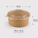 750cc - 26 oz Kraft Kapaklı Karton Salata Kasesi - (Kova+ PET kapak)