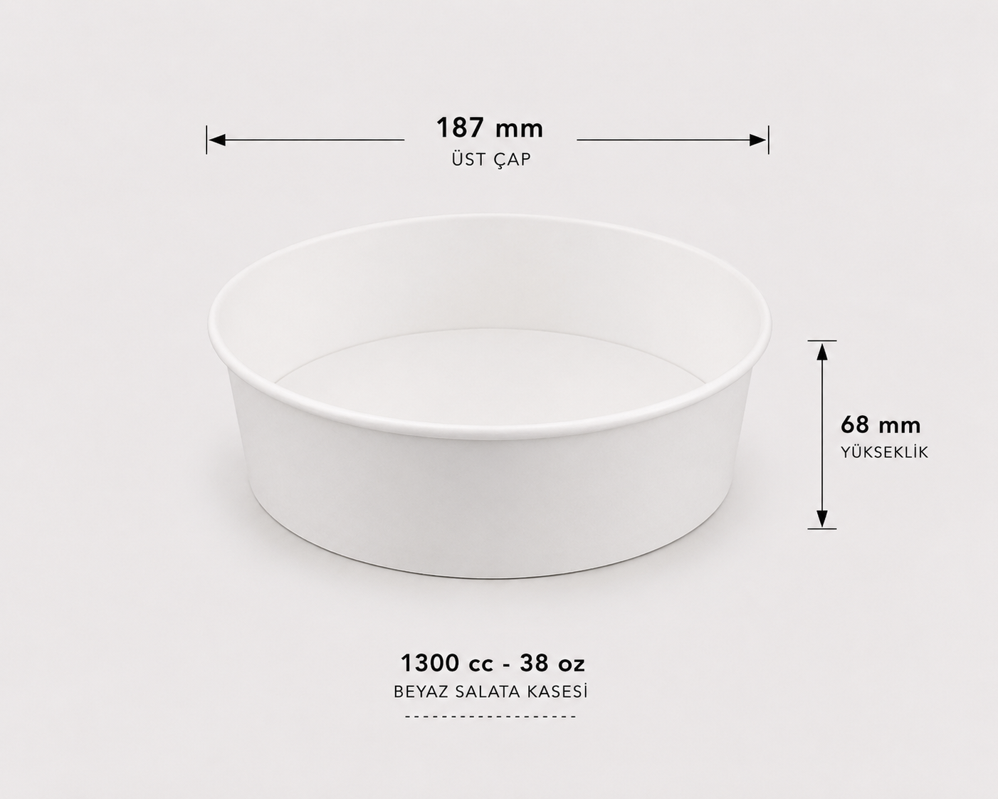 1300 38oz kapaksız beyaz kase 1300cc - 38 oz Beyaz Karton Salata Kasesi - Görsel 1